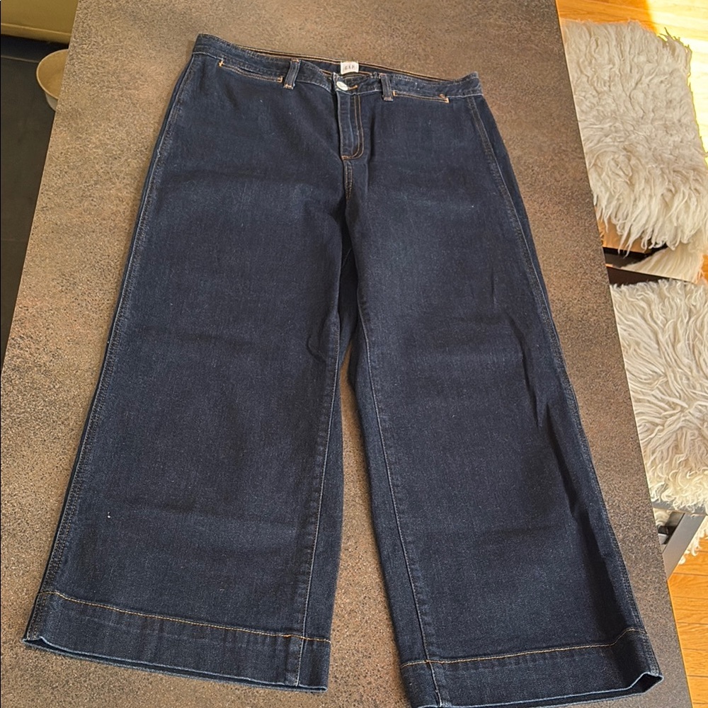 GAP Dark Blue Denim Cropped  Wide-Leg Jeans, 31/12